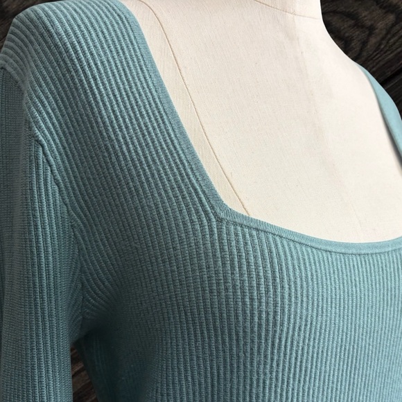 Abercrombie & Fitch Ribbed Knit Square Neck Teal Bodysuit Women's Size Medium - Picture 5 of 7